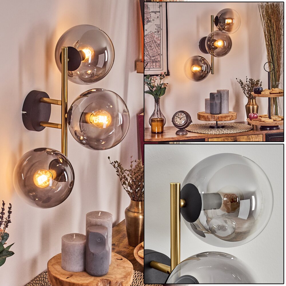 Gastor Kogellampje, Wandlamp Goud, Zwart, 3-lichts main product photo