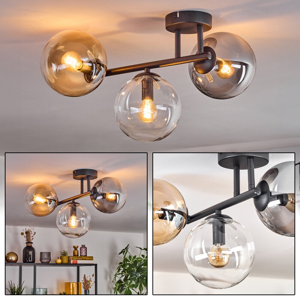 Gastor Plafondlamp, Kogellampje Amber, Duidelijk, Rookkleurig, 3-lichts main product photo