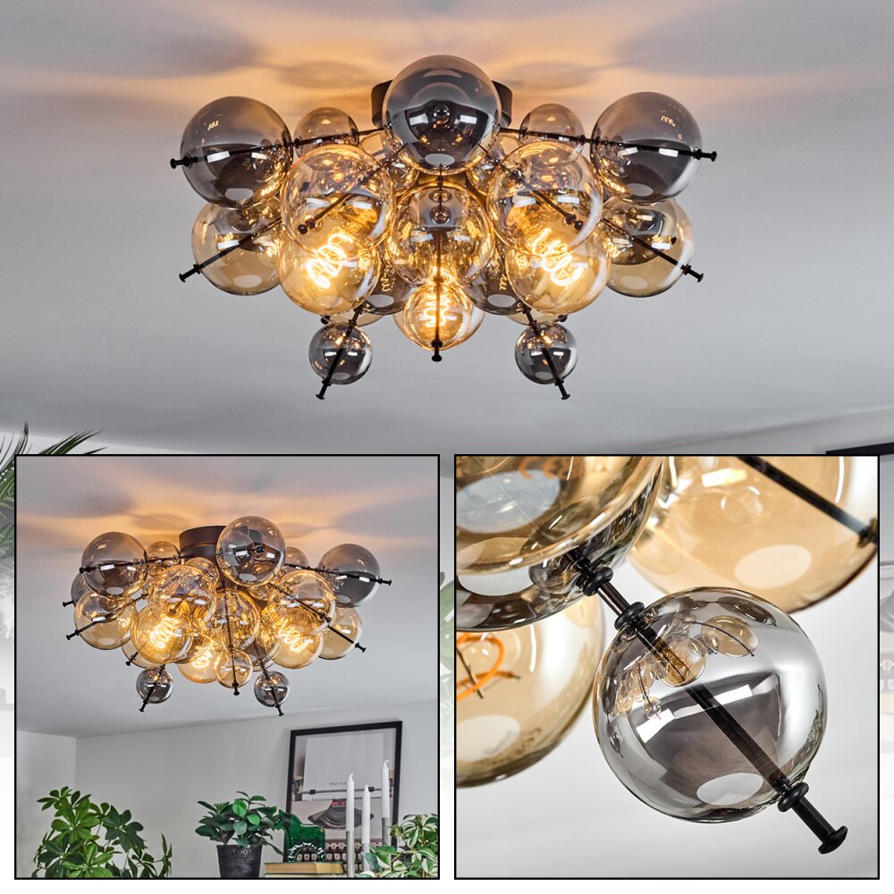 Milheiros Plafondlamp, Kogellampje Amber, Rookkleurig, 3-lichts main product photo