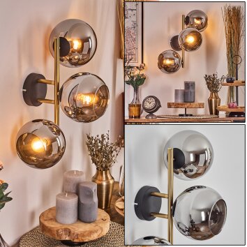 Koyoto Kogellampje, Wandlamp Goud, Zwart, 3-lichts Koyoto Kogellampje, Wandlamp Goud, Zwart, 3-lichts