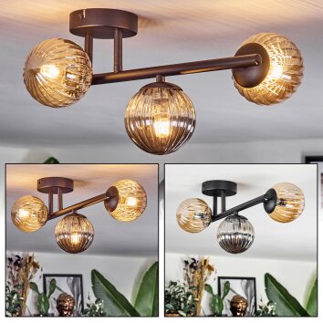 Chehalis Plafondlamp, Kogellampje Amber, Rookkleurig, 3-lichts