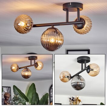 Chehalis Plafondlamp, Kogellampje Amber, Rookkleurig, 3-lichts