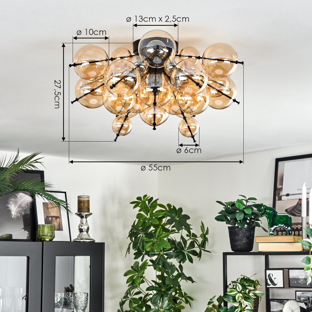 Milheiros Plafondlamp, Kogellampje Amber, 3-lichts