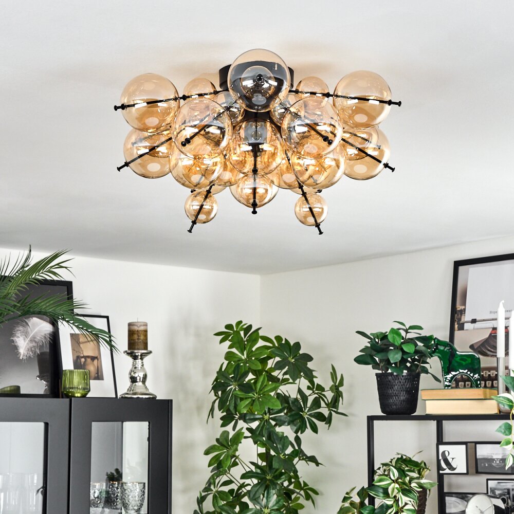 Milheiros Plafondlamp, Kogellampje Amber, 3-lichts