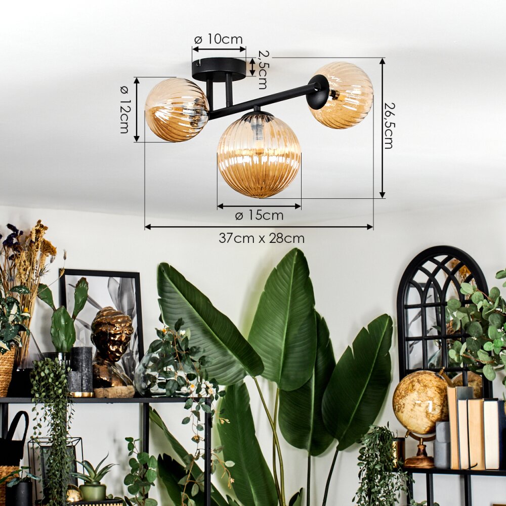 Chehalis Plafondlamp, Kogellampje Amber, 3-lichts
