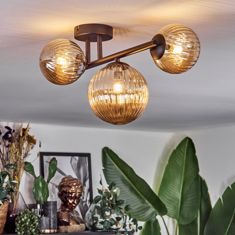 Chehalis Plafondlamp, Kogellampje Amber, 3-lichts