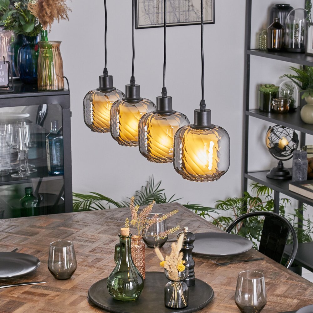 Fanhaes Hanglamp, Hanglamp Chroom, Rookkleurig, 4-lichts main product photo
