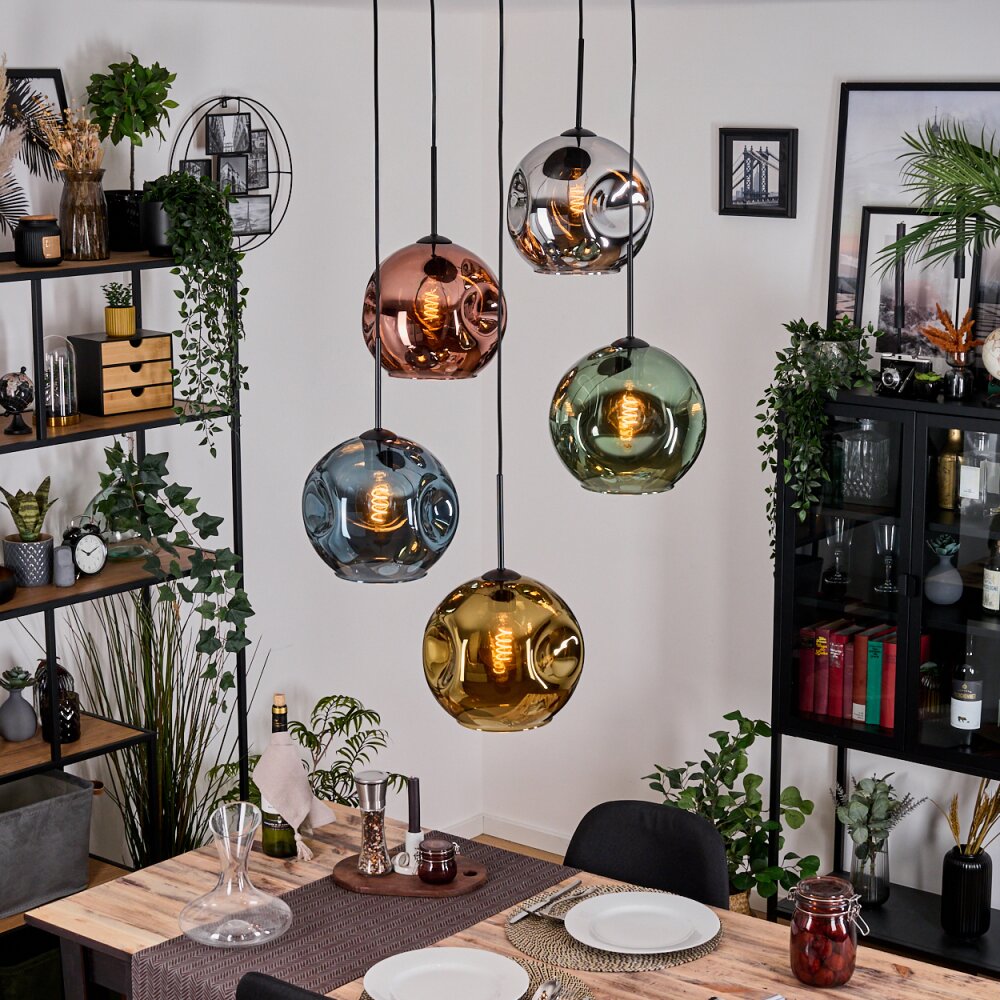 Ripoll Hanglamp, Kogellampje, Cluster hanglamp Blauw, Chroom, Goud, Groen, Koperkleurig, Rookkleurig, 5-lichts main product photo