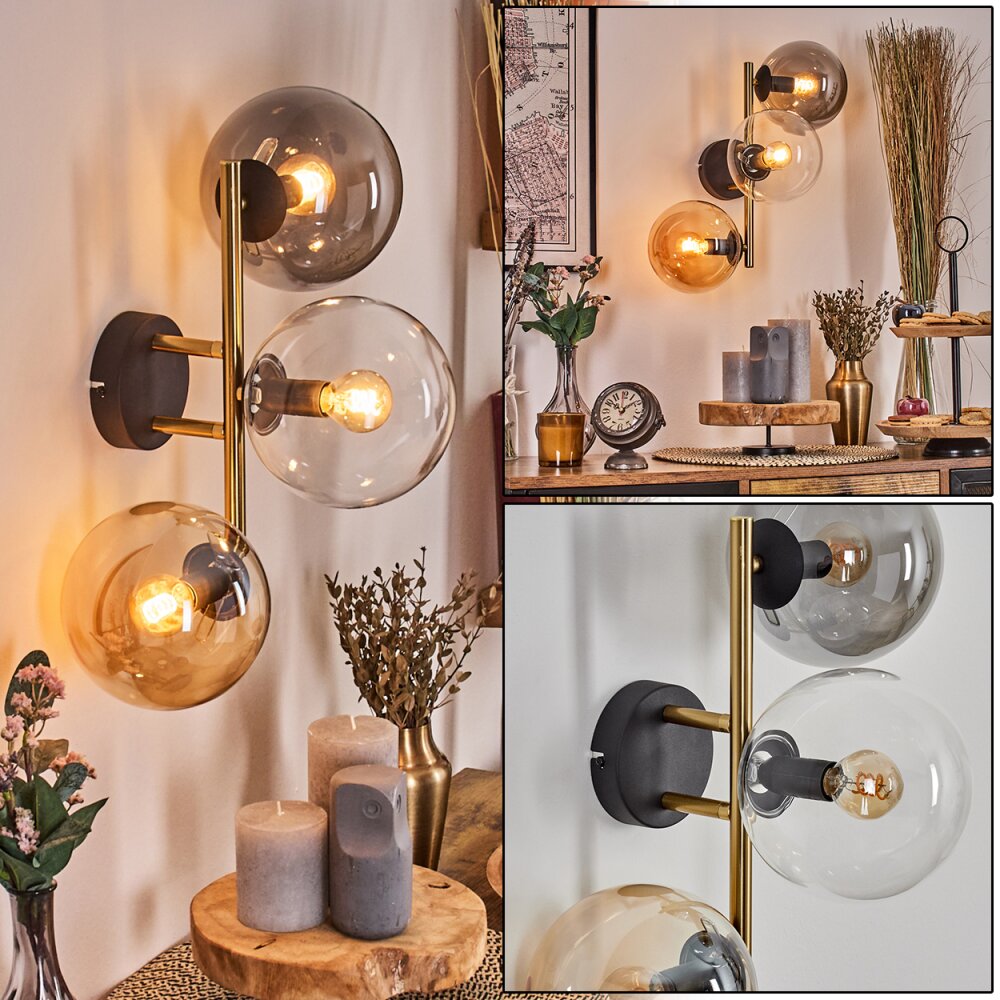 Gastor Kogellampje, Wandlamp Goud, Zwart, 3-lichts main product photo