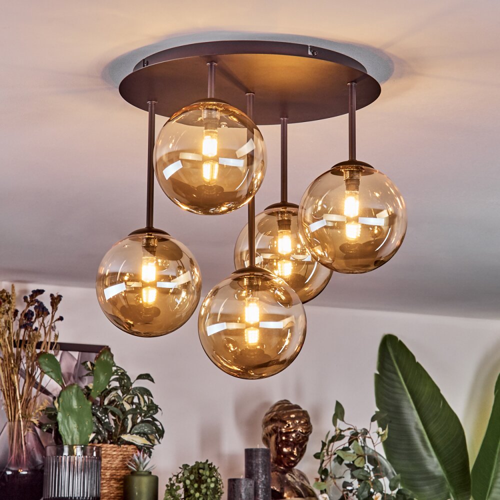 Chehalis Plafondlamp, Kogellampje Amber, 5-lichts