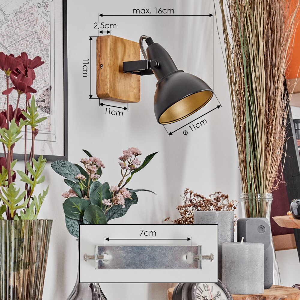 Hagan Wandlamp, Muurspot Chroom, Natuurlijke kleuren, Zwart, 1-licht