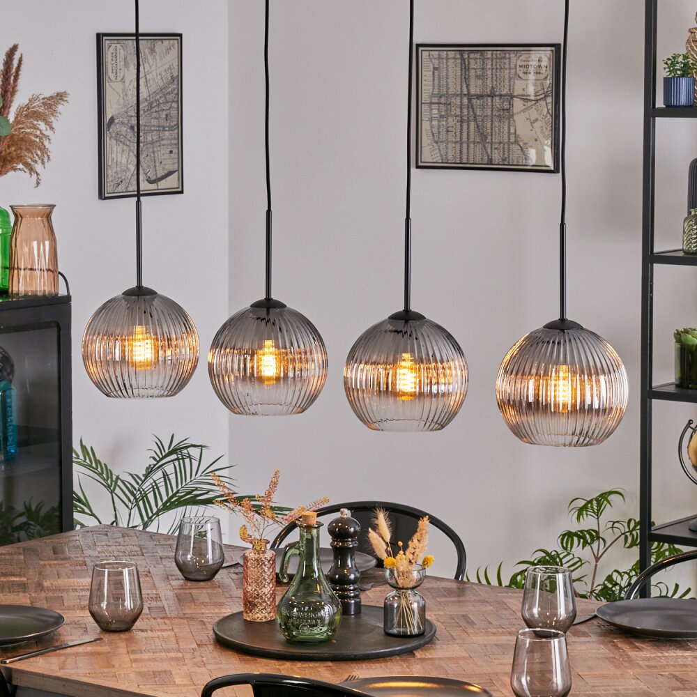Koyoto Hanglamp, Kogellampje, Hanglamp Duidelijk, Rookkleurig, 4-lichts