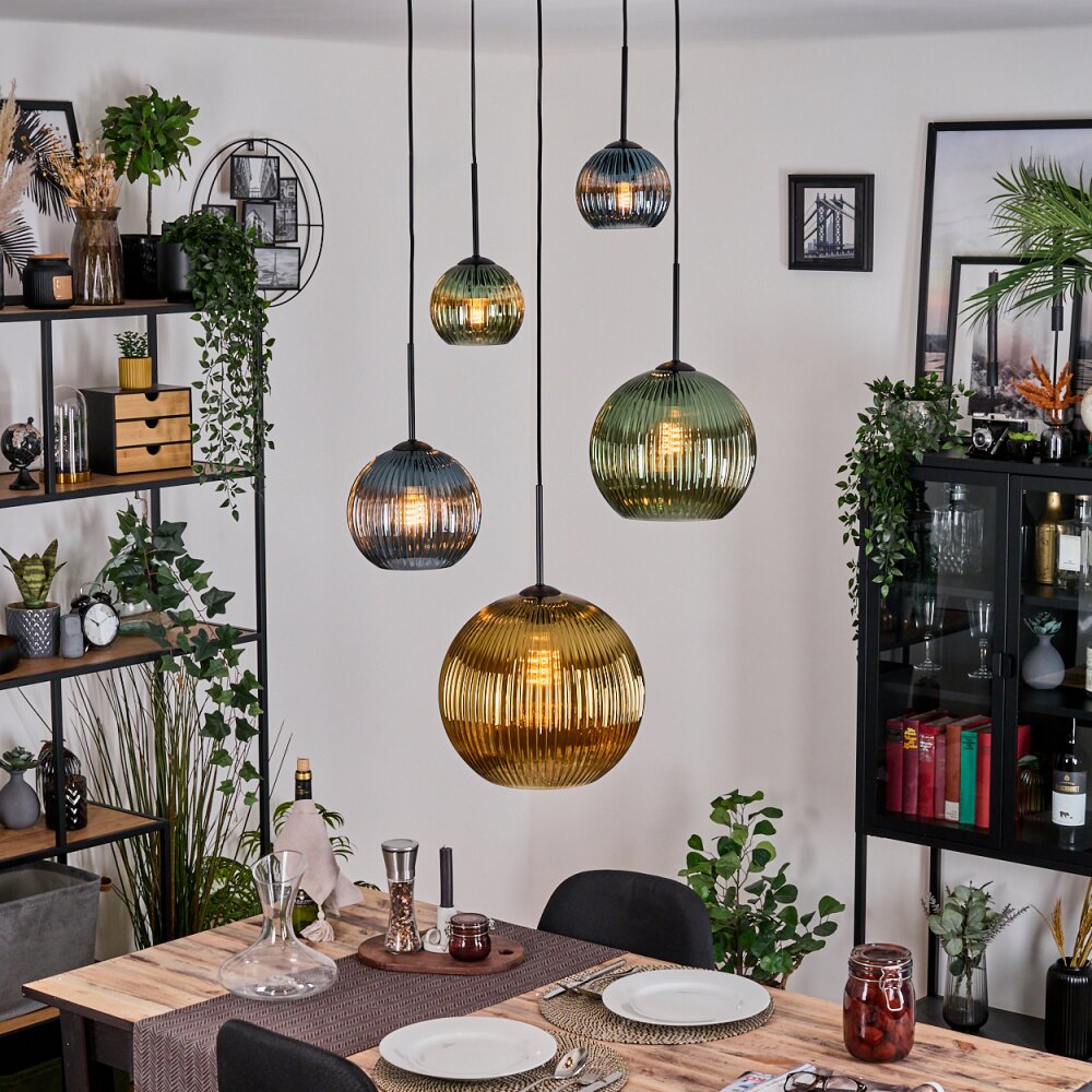 Koyoto Hanglamp, Kogellampje, Cluster hanglamp Blauw, Goud, Groen, 5-lichts main product photo