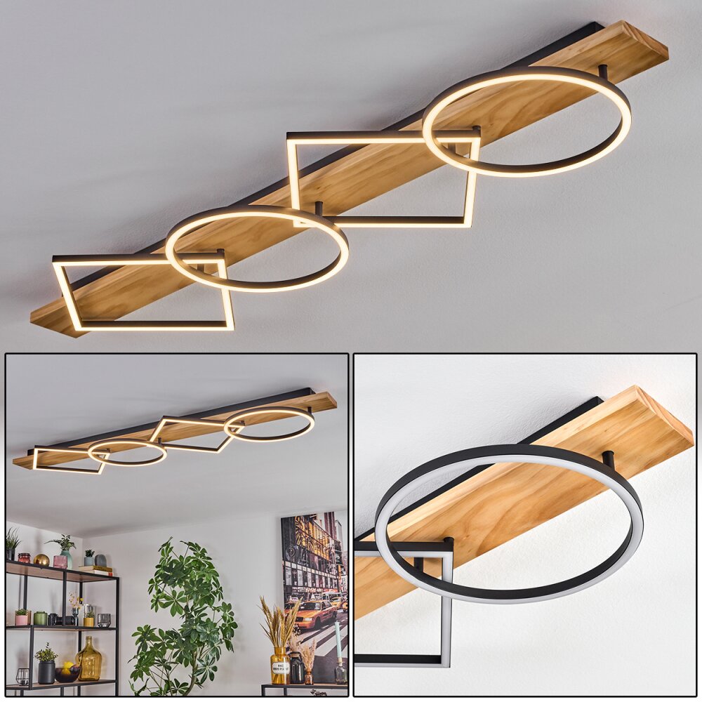 Pompu Plafondlamp LED Hout licht, Zwart, 1-licht main product photo