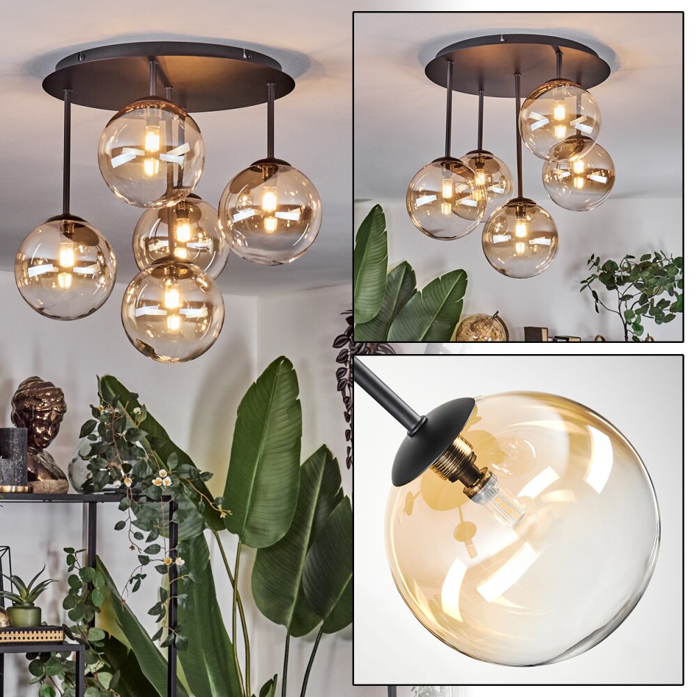 Chehalis Plafondlamp, Kogellampje Amber, Duidelijk, 5-lichts main product photo