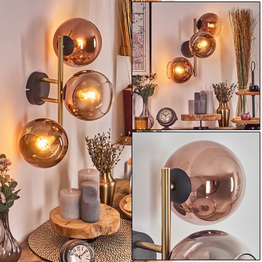 Koyoto Kogellampje, Wandlamp Goud, Zwart, 3-lichts main product photo
