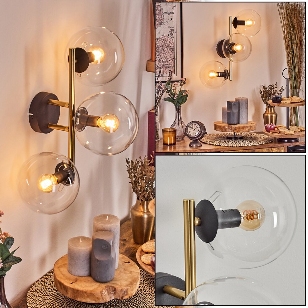 Gastor Kogellampje, Wandlamp Goud, Zwart, 3-lichts main product photo