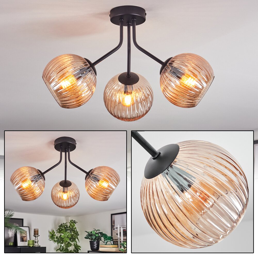 Koyoto Plafondlamp, Kogellampje Amber, 3-lichts main product photo