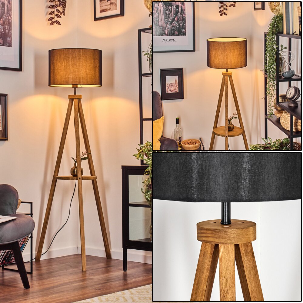 Soungou Staande lamp Hout donker, Zwart, 1-licht main product photo