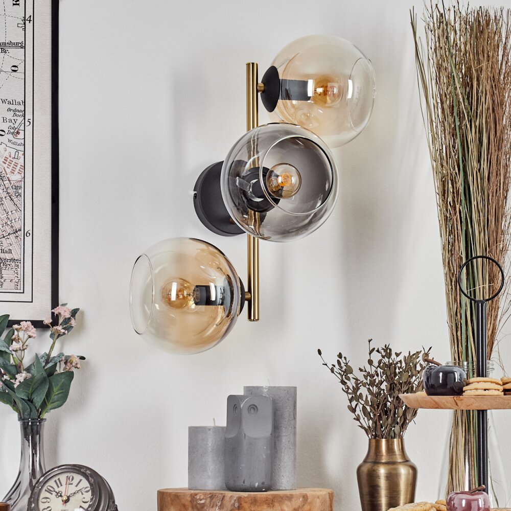 Koyoto Kogellampje, Wandlamp Goud, Zwart, 3-lichts