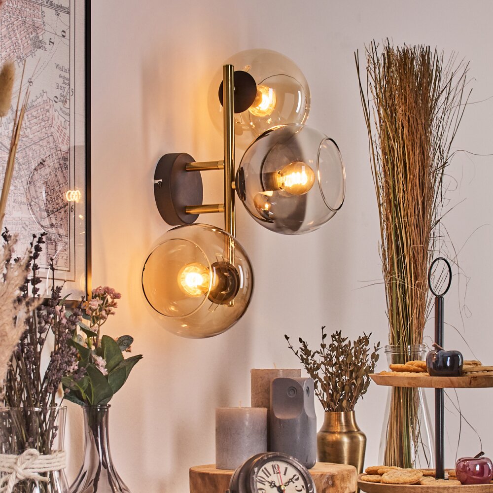 Koyoto Kogellampje, Wandlamp Goud, Zwart, 3-lichts