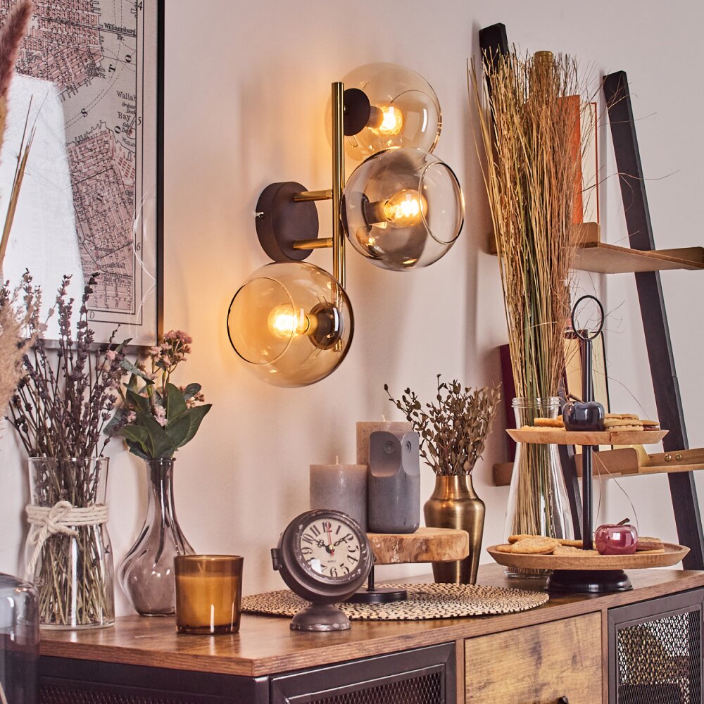 Koyoto Kogellampje, Wandlamp Goud, Zwart, 3-lichts