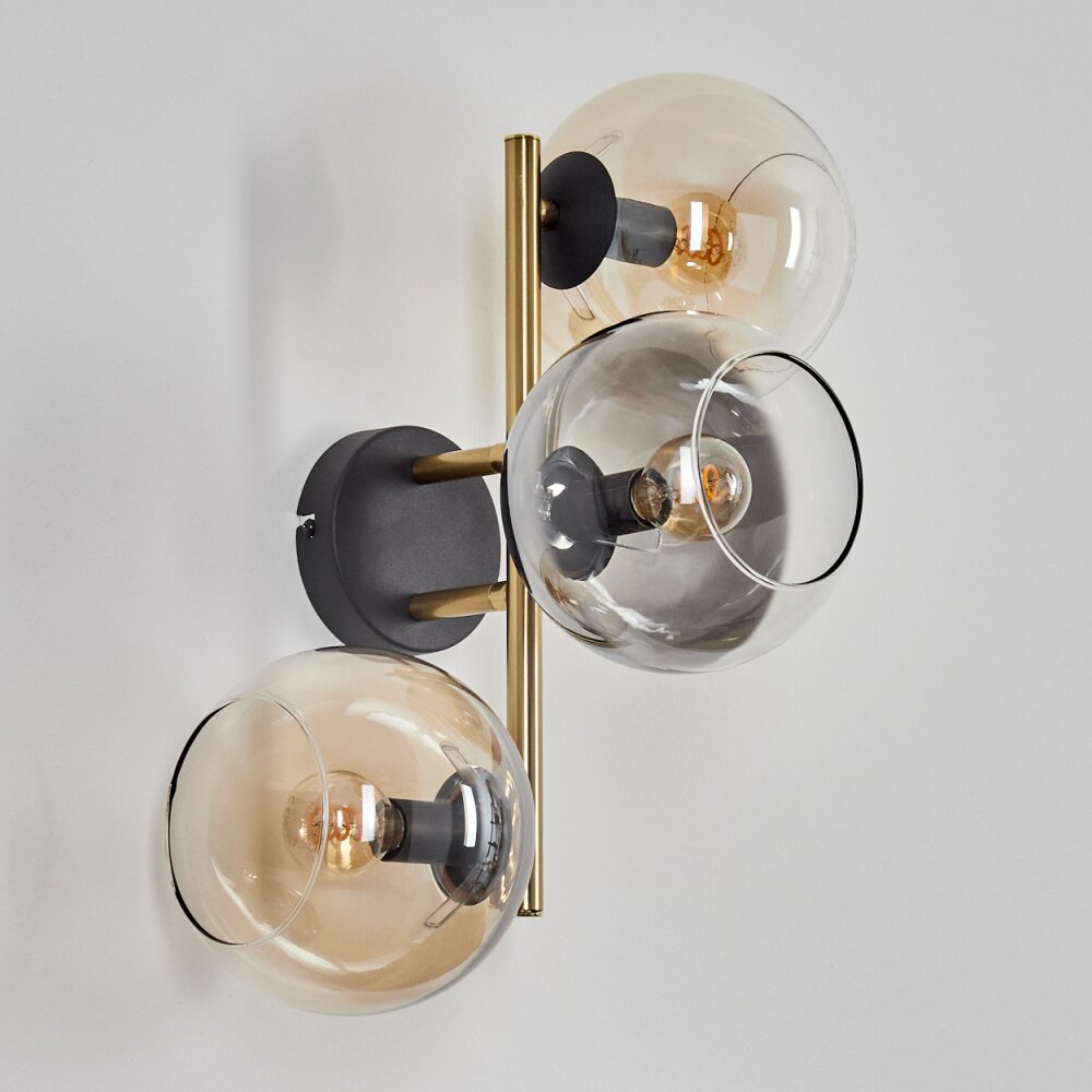 Koyoto Kogellampje, Wandlamp Goud, Zwart, 3-lichts
