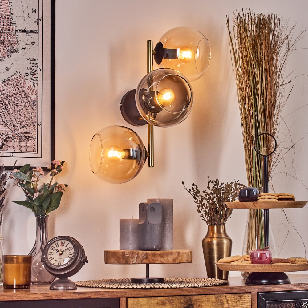 Koyoto Kogellampje, Wandlamp Goud, Zwart, 3-lichts