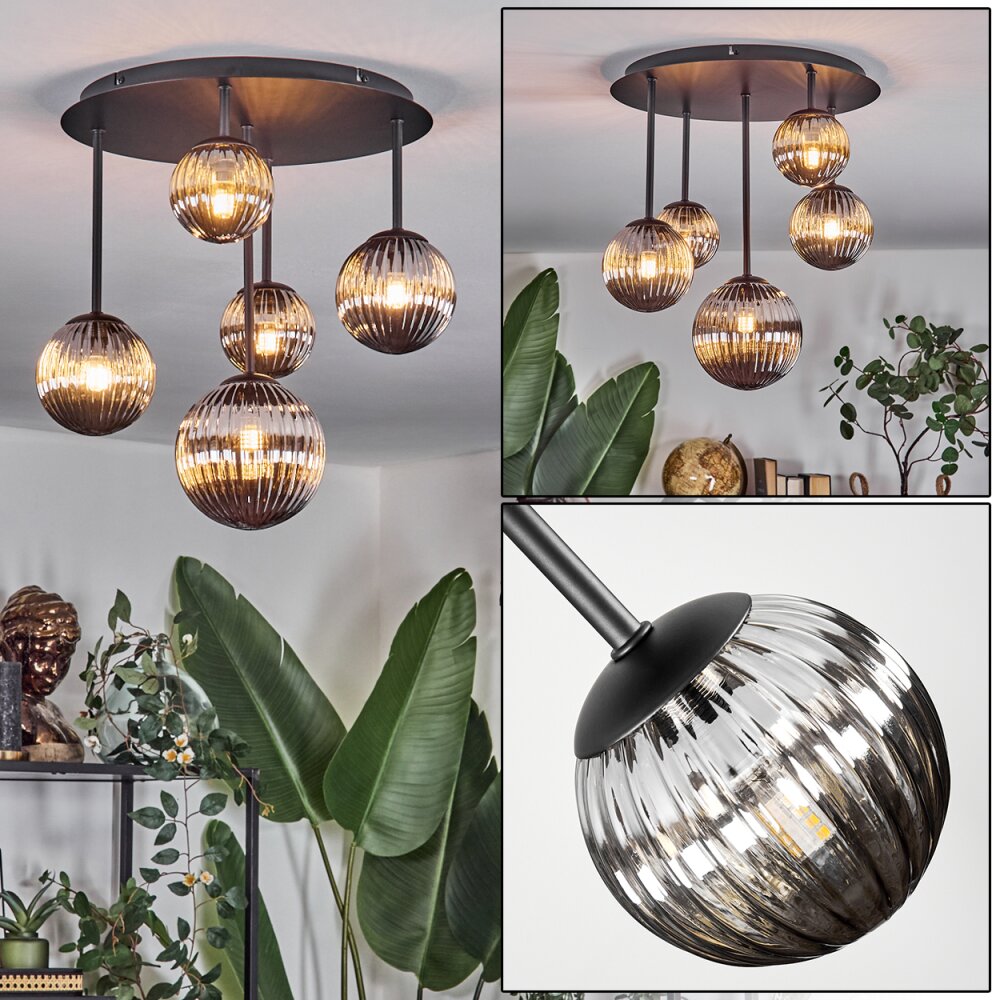 Chehalis Plafondlamp, Kogellampje Rookkleurig, 5-lichts main product photo