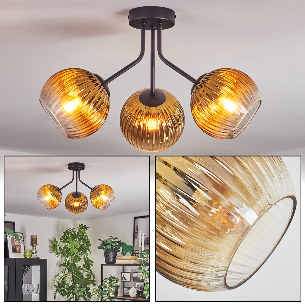Koyoto Plafondlamp, Kogellampje Goud, Duidelijk, 3-lichts main product photo