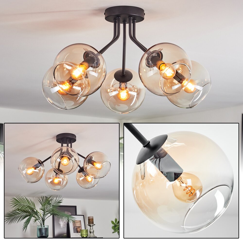 Koyoto Plafondlamp, Kogellampje 52 cm Amber, Duidelijk, 5-lichts main product photo