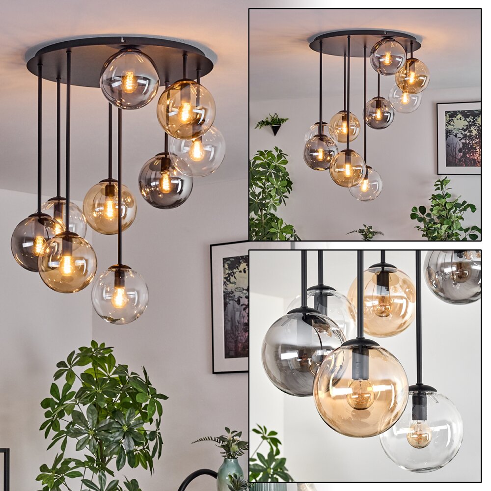 Gastor Plafondlamp, Kogellampje Amber, Duidelijk, Rookkleurig, 9-lichts main product photo