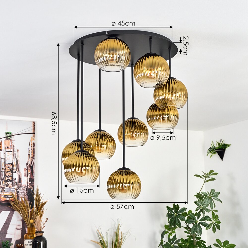 Koyoto Plafondlamp, Kogellampje 57 cm Goud, Duidelijk, 9-lichts