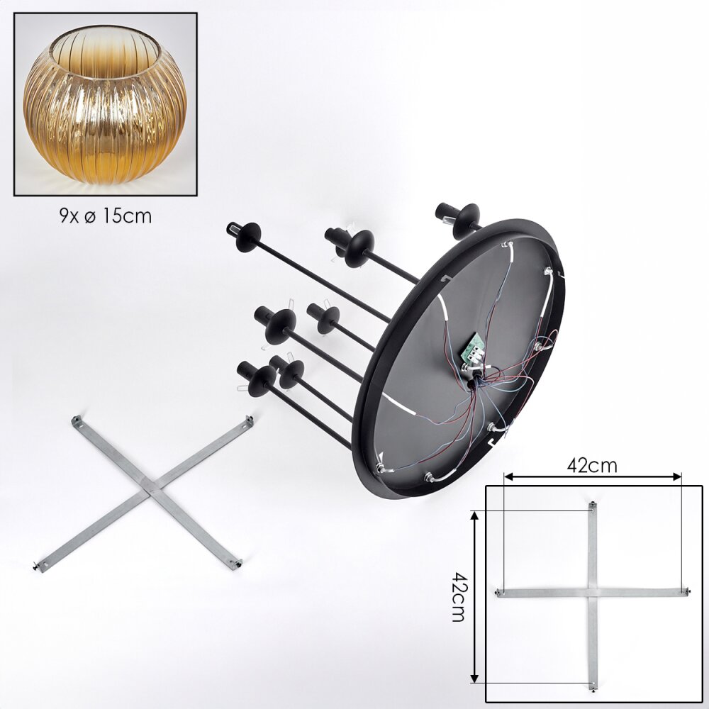 Koyoto Plafondlamp, Kogellampje 57 cm Goud, Duidelijk, 9-lichts