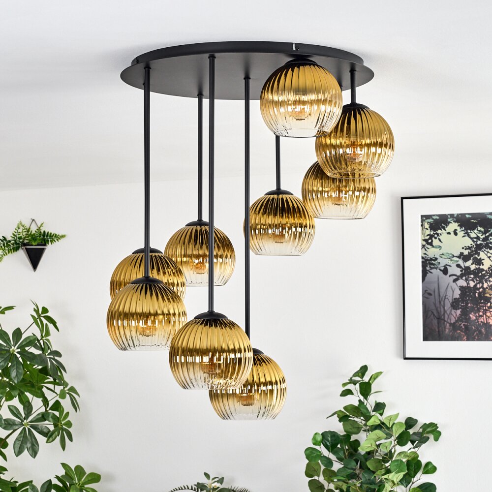 Koyoto Plafondlamp, Kogellampje 57 cm Goud, Duidelijk, 9-lichts