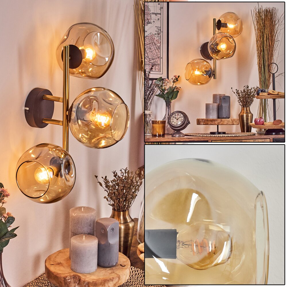 Gastor Kogellampje, Wandlamp Goud, Zwart, 3-lichts main product photo