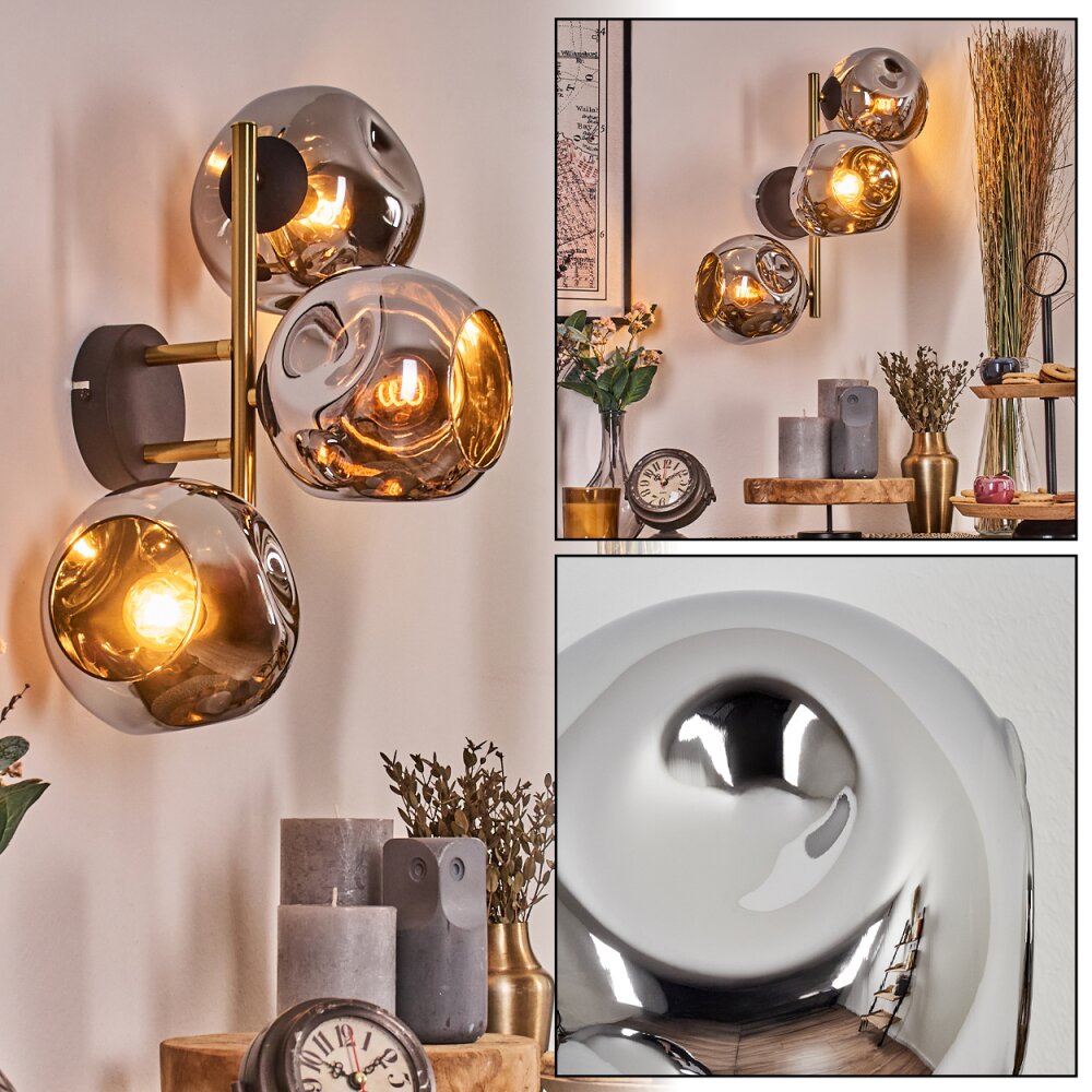 Ripoll Kogellampje, Wandlamp Goud, Zwart, 3-lichts main product photo