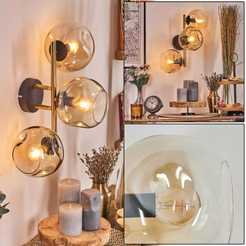 Gastor Kogellampje, Wandlamp Goud, Zwart, 3-lichts