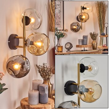 Ripoll Kogellampje, Wandlamp Goud, Zwart, 3-lichts Ripoll Kogellampje, Wandlamp Goud, Zwart, 3-lichts