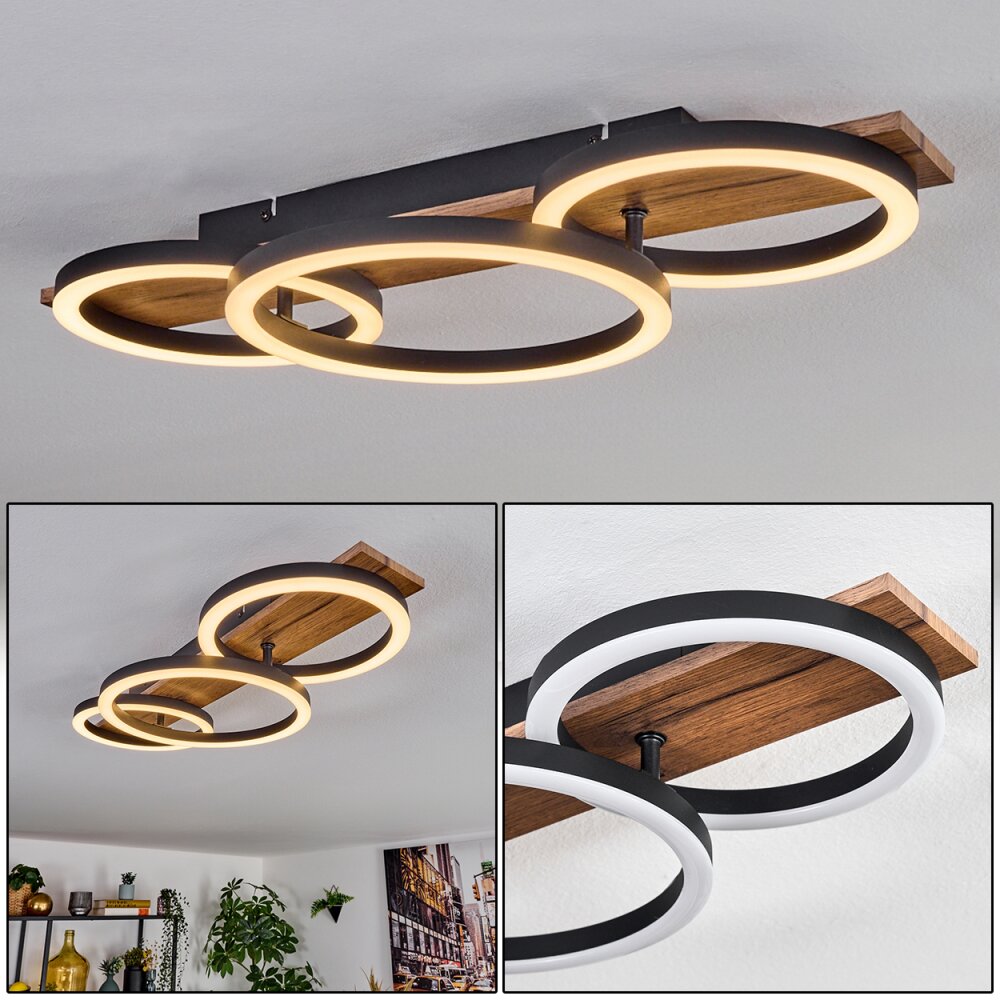Cascada Plafondlamp LED Bruin, houtlook, Zwart, 1-licht main product photo