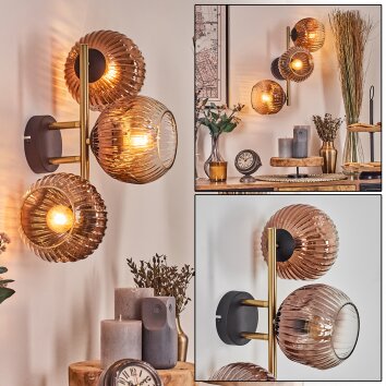 Ripoll Kogellampje, Wandlamp Goud, Zwart, 3-lichts