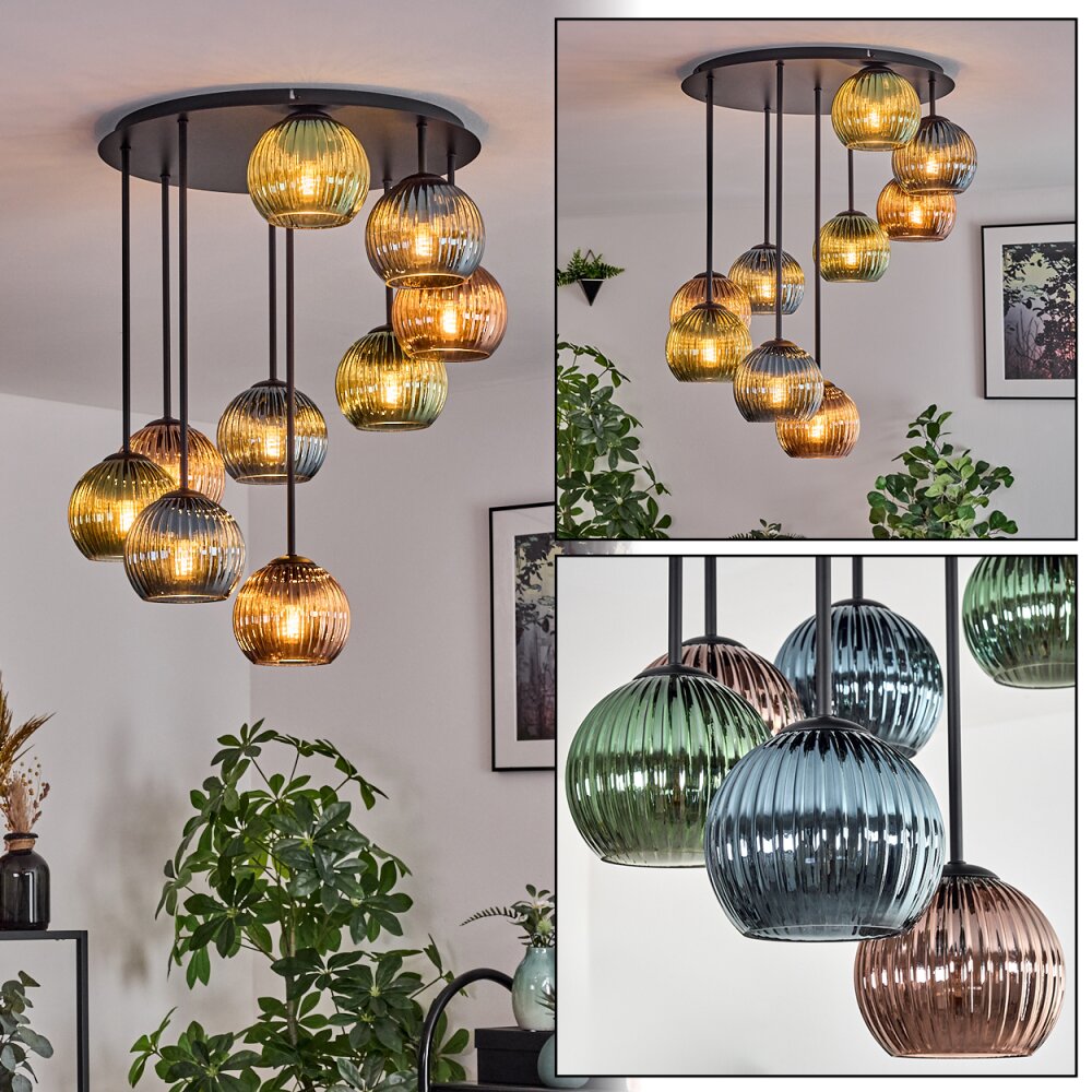 Koyoto Plafondlamp, Kogellampje 57 cm Blauw, Groen, Koperkleurig, 9-lichts main product photo