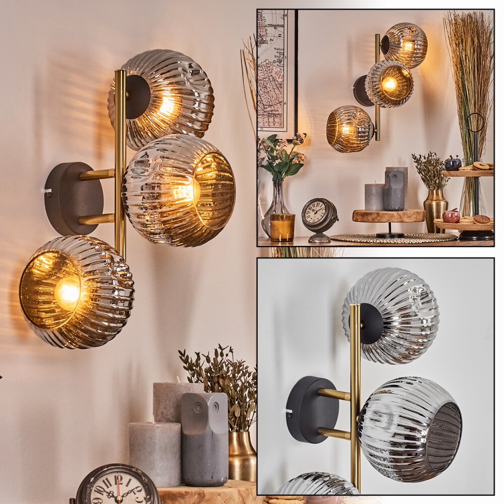 Ripoll Kogellampje, Wandlamp Goud, Zwart, 3-lichts main product photo