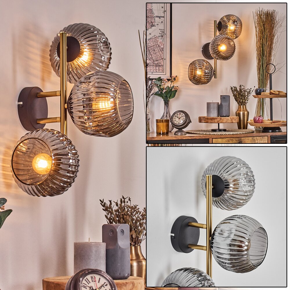 Ripoll Kogellampje, Wandlamp Goud, Zwart, 3-lichts main product photo