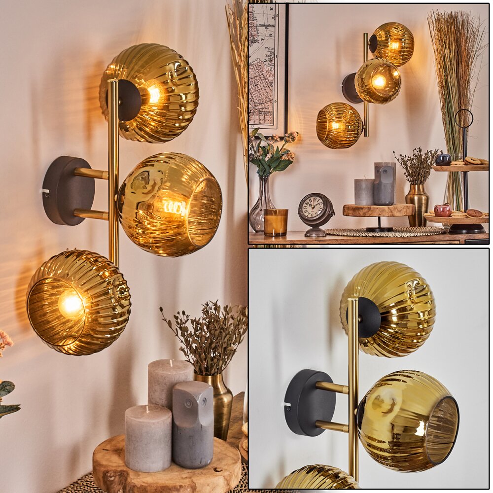Ripoll Kogellampje, Wandlamp Goud, Zwart, 3-lichts main product photo