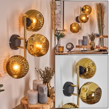 Ripoll Kogellampje, Wandlamp Goud, Zwart, 3-lichts Ripoll Kogellampje, Wandlamp Goud, Zwart, 3-lichts
