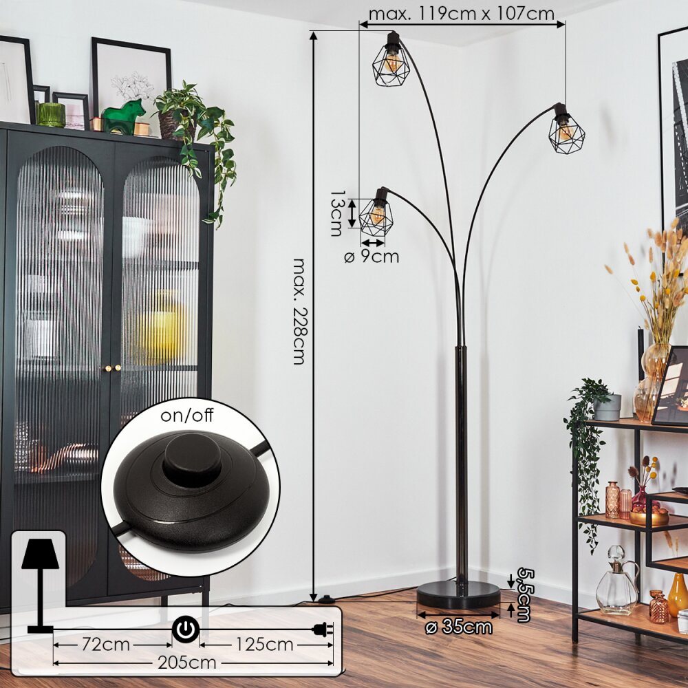 Yaak Staande lamp Chroom, Zwart, 3-lichts
