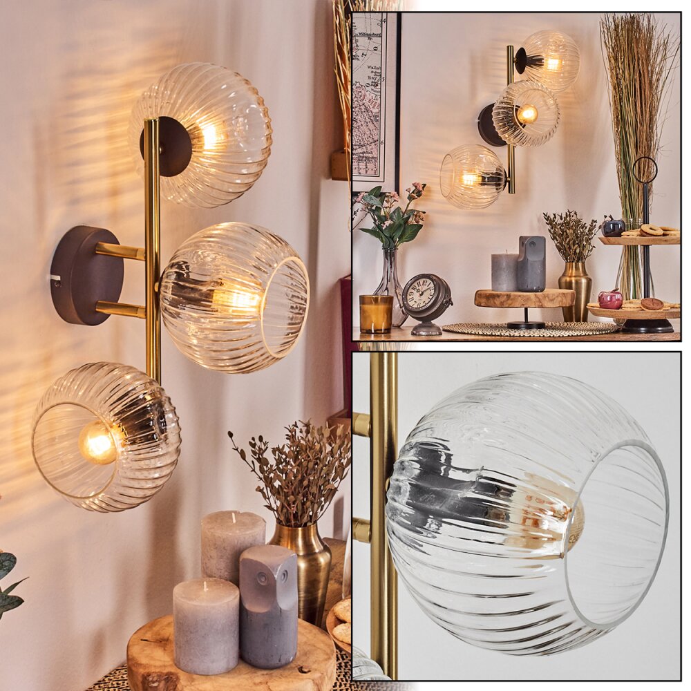 Ripoll Kogellampje, Wandlamp Goud, Zwart, 3-lichts main product photo
