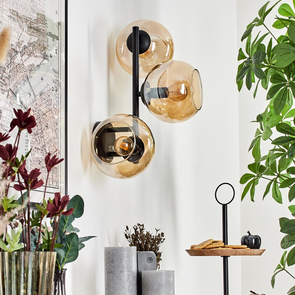 Koyoto Kogellampje, Wandlamp Amber, 3-lichts