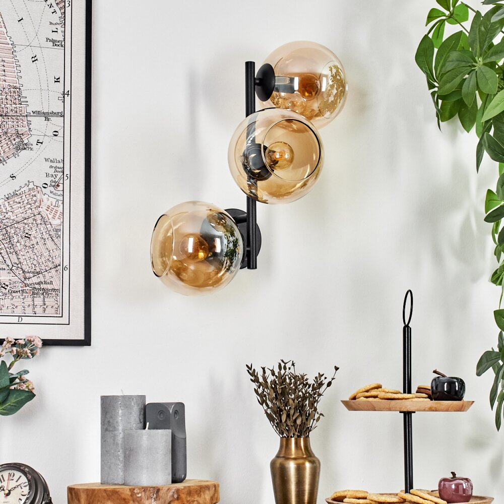 Koyoto Kogellampje, Wandlamp Amber, 3-lichts